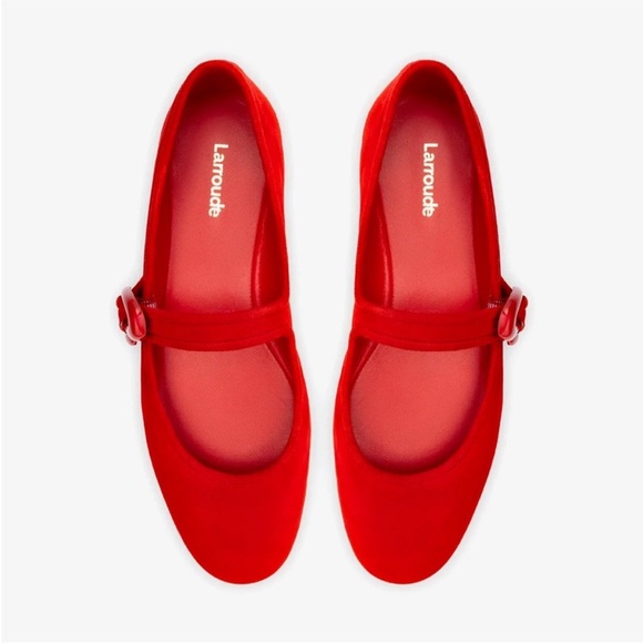 NWOT Larroudé Verona ballet flats in scarlet suede - Picture 3 of 13